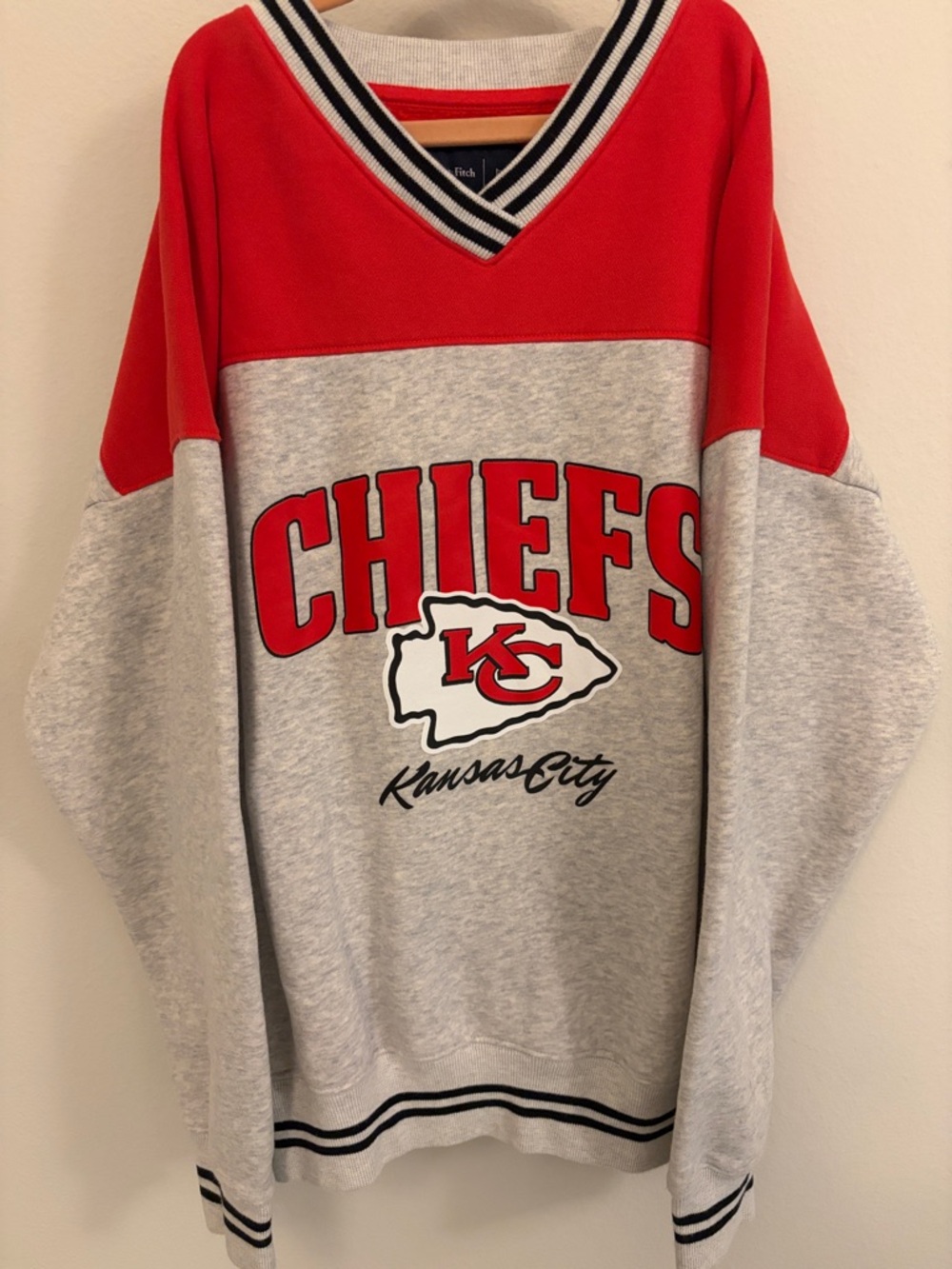 Abercrombie and Fitch 
Kansas City Chiefs Red & Gray Pullover Sweater